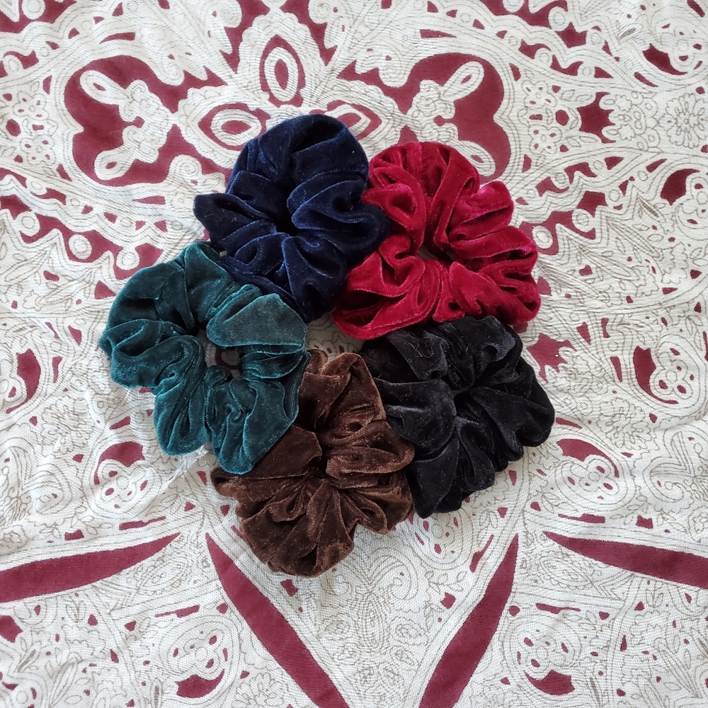 Jewel tone velvet scrunchies